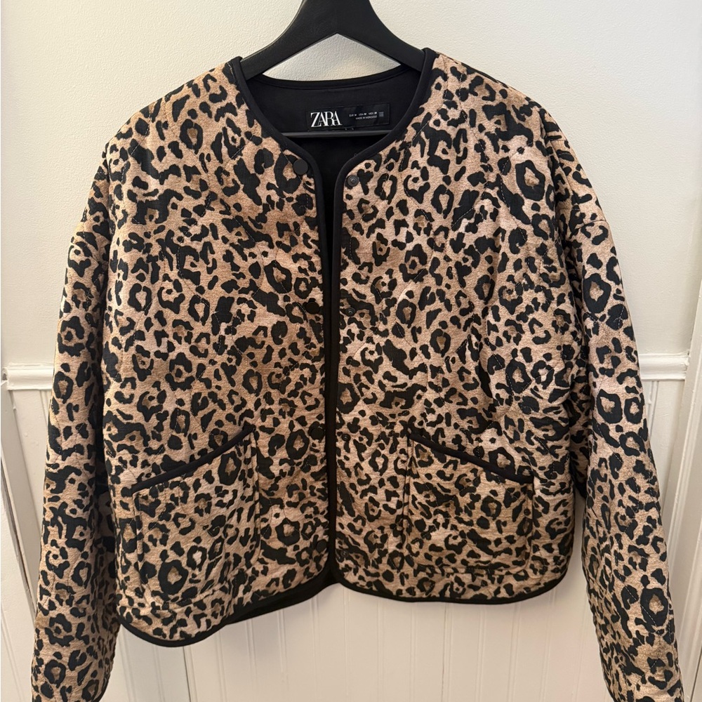 Zara Women's Leopard Print Quilted Jacket